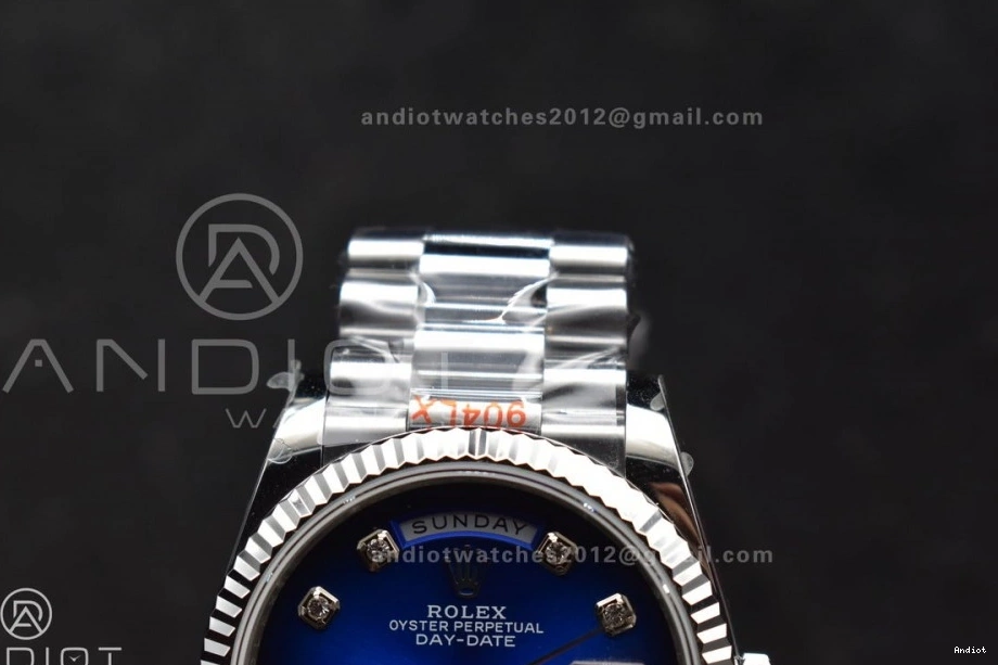 Best QF Diamond 904L Bracelet Comfortable (Gain Blue DayDate Edition Weight) Steel SS Dial vr3255 on 677 36 President V5 0806